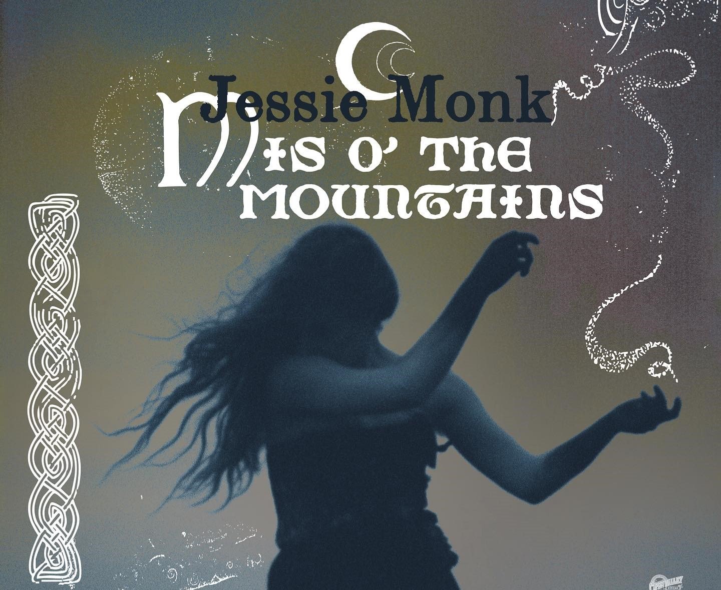 Mis O’ The Mountains tour poster featuring Jessie Monk silhouetted against a Celtic‑inspired border and crescent moon.